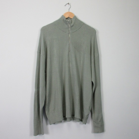 Abercrombie & Fitch Sweater Men XL Green Cotton Knit 1/4 Zip Ribbed NEW 594 - Picture 1 of 9